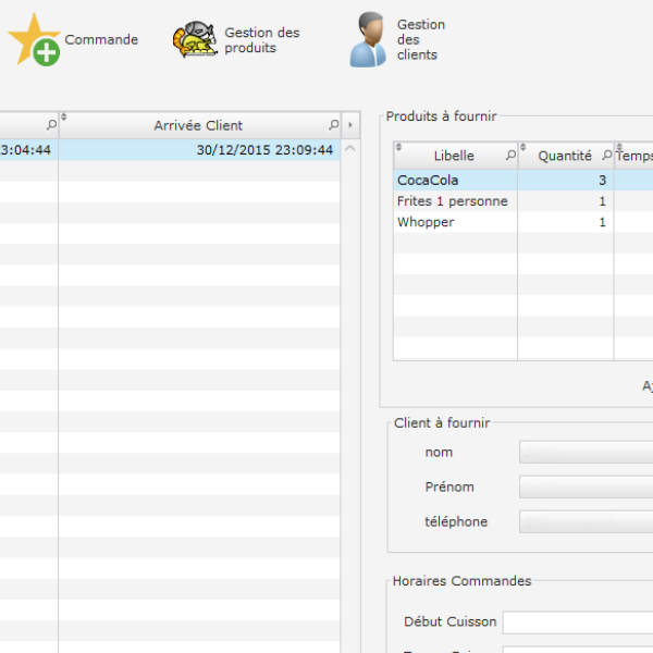 screenshot du logiciel de prise de commande